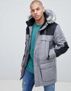 Gym King Hooded Parka Jacket With Faux Fur Hood - Gray