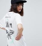 Crooked Tongues Oversized T-shirt In White With Back Symbol Print - Pink