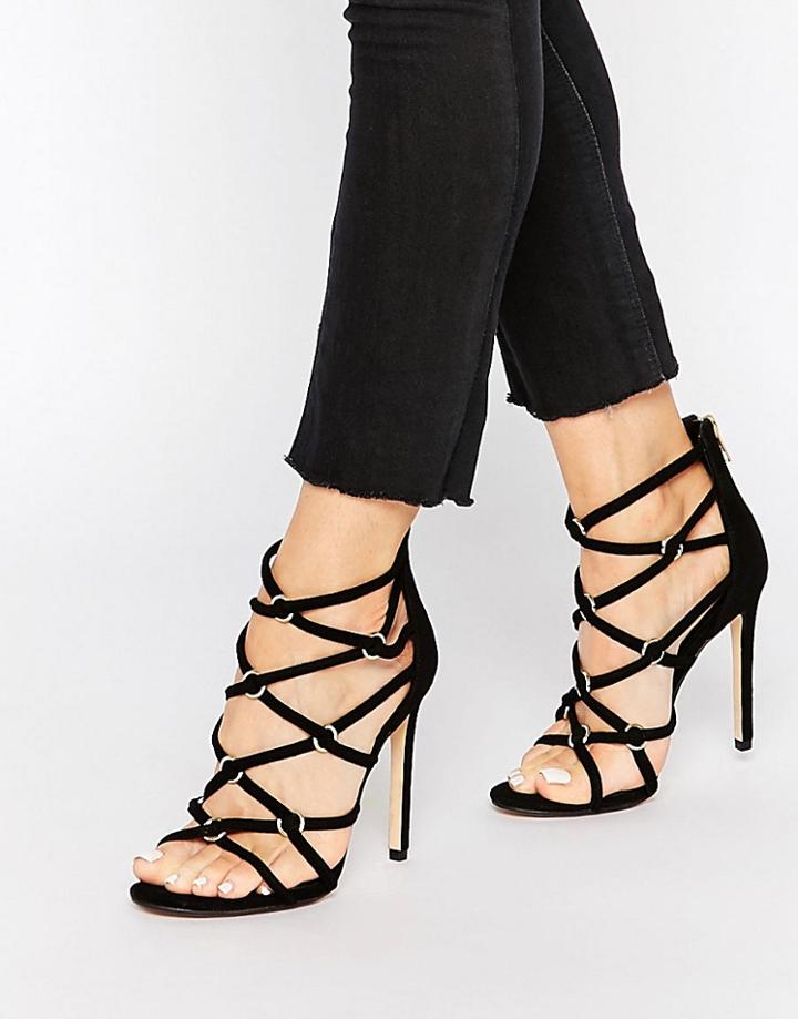Dune Memphis Strap Heeled Sandals - Black Suede