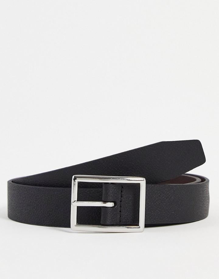 River Island Pebbled Leather Belt In Black