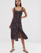 River Island Button Down Summer Dress In Black Ditsy Floral