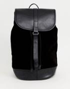 Asos Design Backpack In Black Leather And Suede