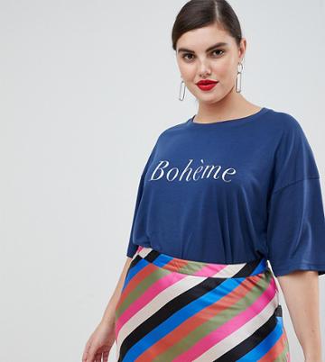 Neon Rose Plus Relaxed T-shirt With Boheme Print - Navy