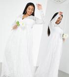 Asos Edition Curve Penny V Neck Lace Wedding Dress In Ivory-white