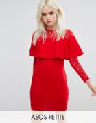 Asos Petite Ruffle Front Lace Mix Bodycon Mini Dress - Red