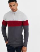 Asos Design Knitted Half Zip Sweater In Gray Stripe