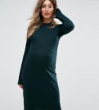 Supermom Long Sleeve Ribbed Knit Midi Dress With Choker Neck Detail - Green