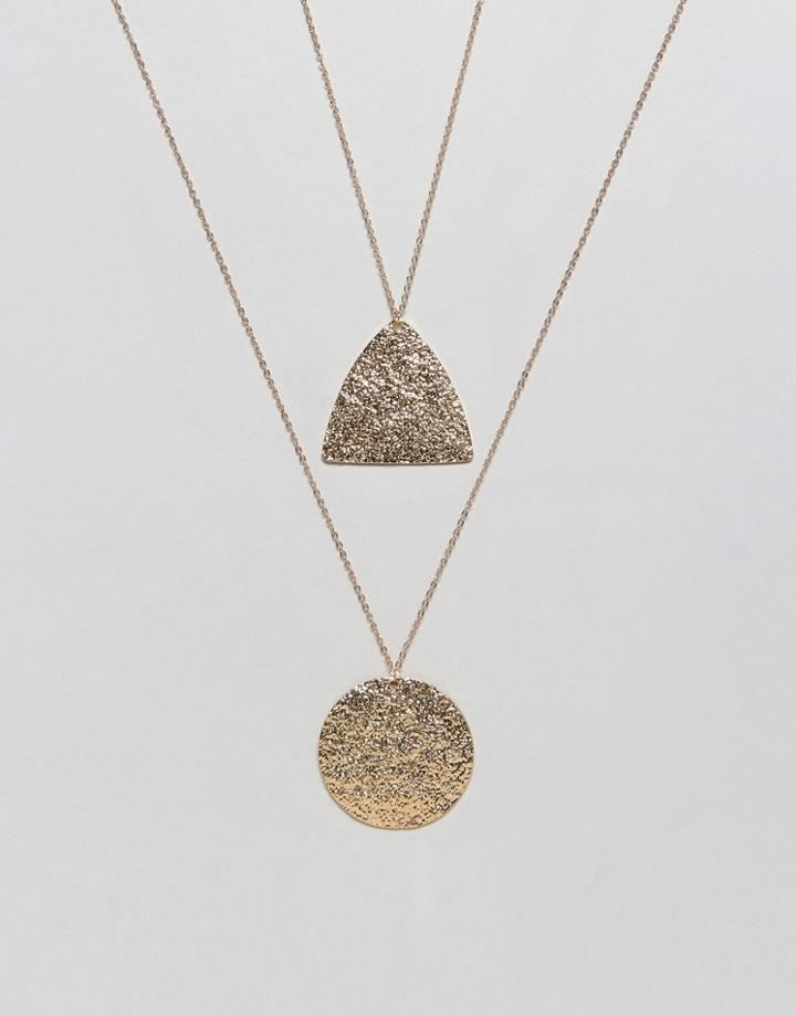 Nylon Etched Double Layer Necklace - Gold