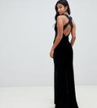 Tfnc Petite Velvet Maxi Dress With Cross Back And Inserted Lace In Black - Black