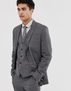 Jack & Jones Premium Slim Double Breasted Wedding Suit Jacket In Check-gray