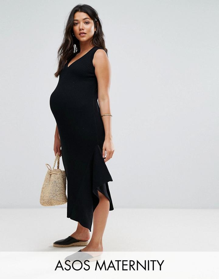 Asos Maternity Knitted Dress With Hem Detail - Black