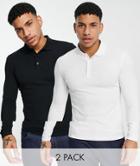 Asos Design 2-pack Long Sleeve Muscle Polo Shirts In Multi