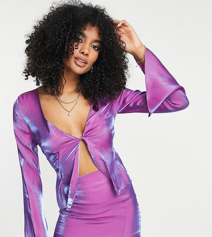 Annorlunda Two-tone Cut Out Blouse In Purple - Part Of A Set