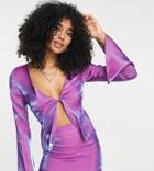 Annorlunda Two-tone Cut Out Blouse In Purple - Part Of A Set