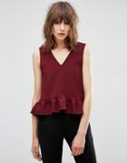 Asos Dip Hem Ruffle Tank With Raw Edge - Wine