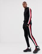 Asos Design Tracksuit Muscle Hoodie/super Skinny Joggers In Black With Side Stripe - Black