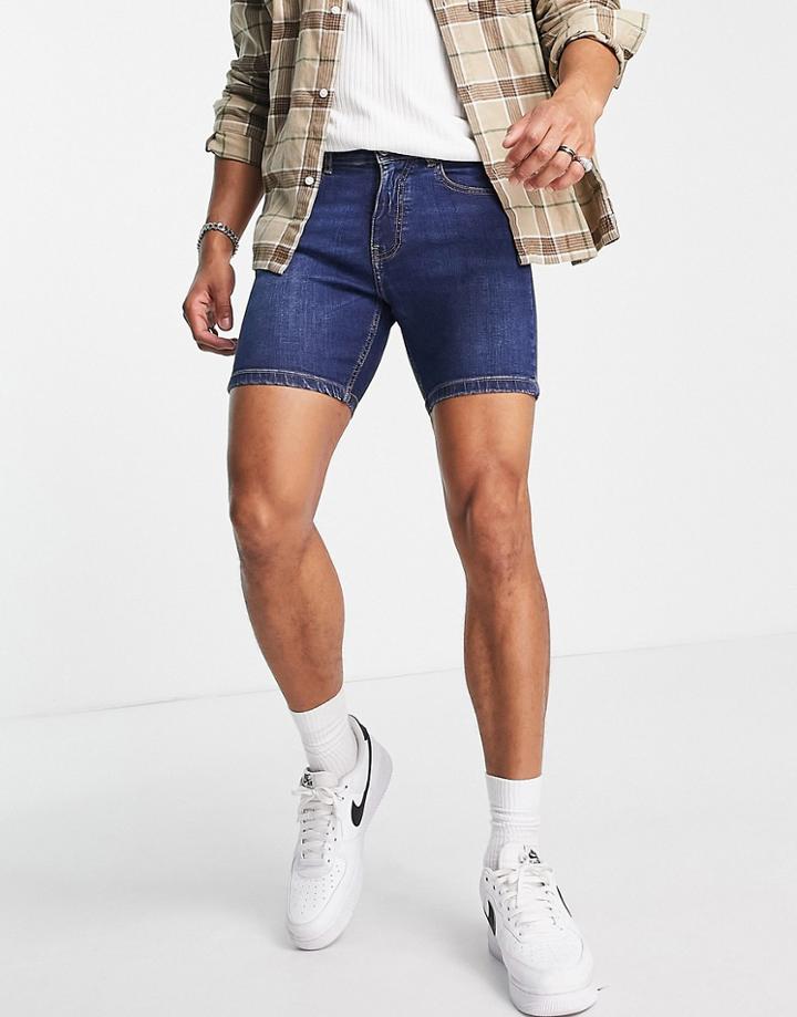 Dtt Skinny Fit Denim Shorts In Dark Blue-navy