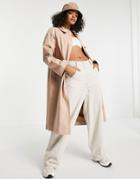 Pieces Trench Coat With Wide Sleeves In Tan-neutral