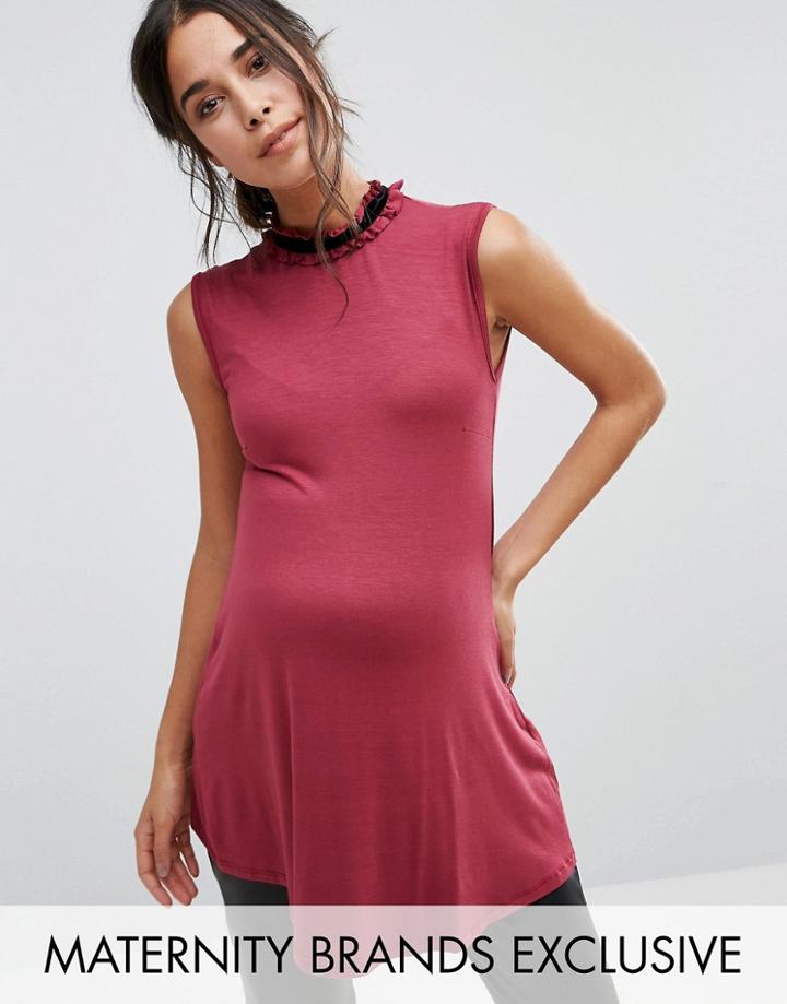 Bluebelle Maternity Ruffle Detail Swing Top - Red