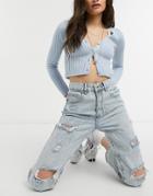 Cotton: On Straight Leg Jeans In Blue With Rips-blues