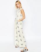 Asos White Silk Wide Leg Jumpsuit In Rope Print