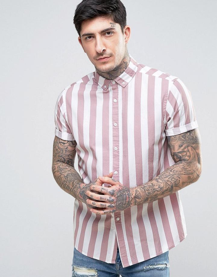 Asos Regular Striped Shirt In Pink - Pink
