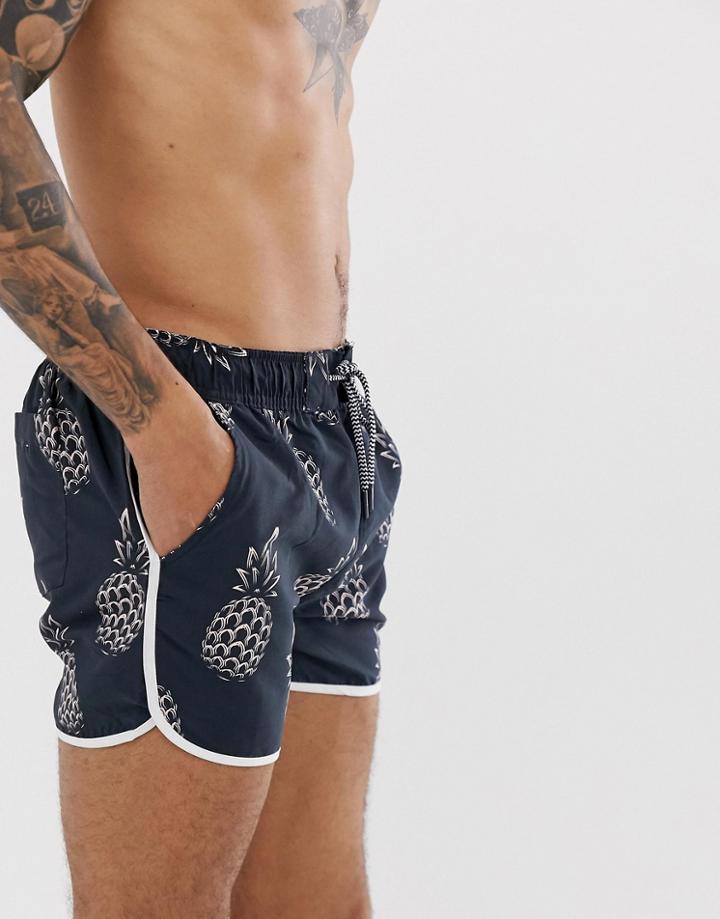 Soul Star Pineapple Print Swim Shorts-navy