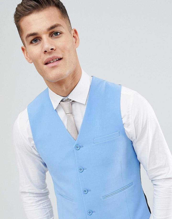 Asos Design Super Skinny Suit Vest In Provence Blue - Blue