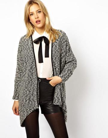 Asos Oversized Cardigan With Waterfall Front In Cut And Sew Fabric