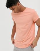 Asos Design T-shirt With Crew Neck And Roll Sleeve In Pink Marl - Pink
