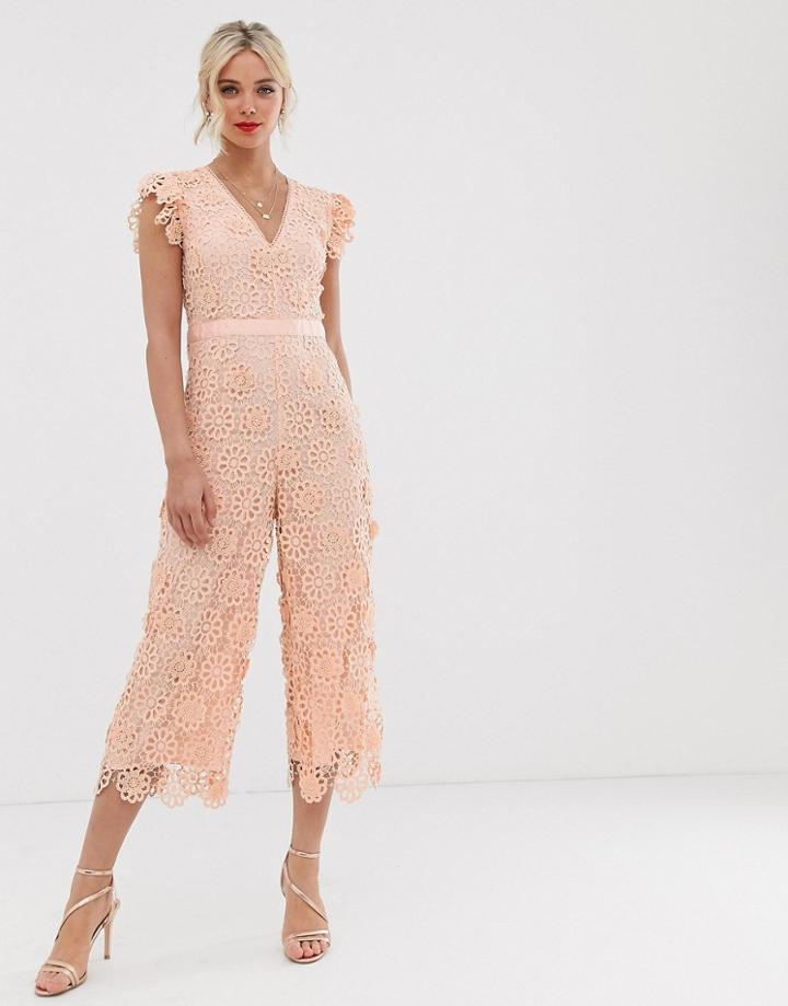 Miss Selfridge Lace Jumpsuit In Pink
