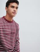New Look Long Sleeve T-shirt With New York Embroidery In Burgundy Stripe - Red