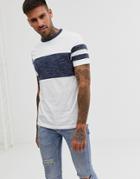 Asos Design T-shirt With Contrast Body And Sleeve Panels In Interest Fabric In White