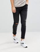 Pull & Bear Super Skinny Jeans With Knee Rips In Black - Black