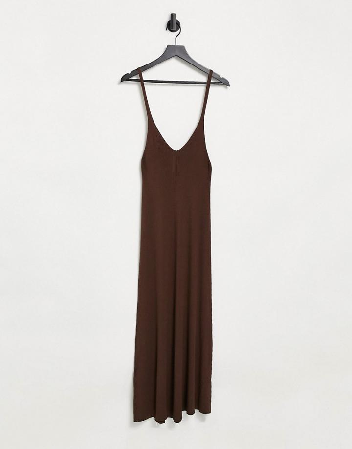 Asos Design Coordinating Ribbed Midi Dress In Brown