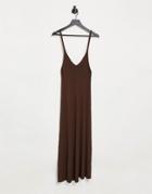 Asos Design Coordinating Ribbed Midi Dress In Brown