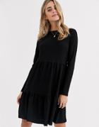 New Look Crinkle Smock Long Sleeve Mini Dress In Black