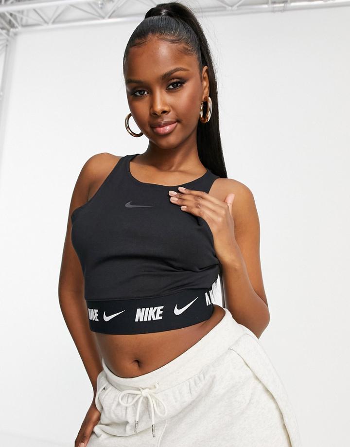 Nike Swoosh Tape Crop Top In Black