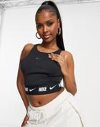Nike Swoosh Tape Crop Top In Black