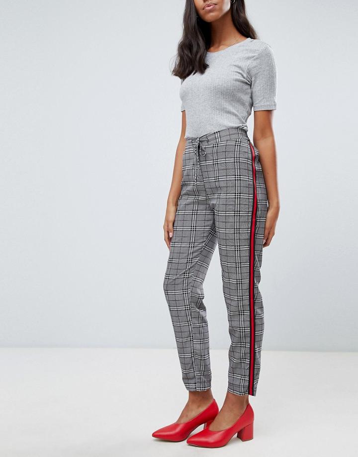 Brave Soul Tape Check Pants With Side Stripe-black