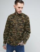 Penfield Gridley Camo Shirt Classic Regular Fit Ripstop In Green - Green