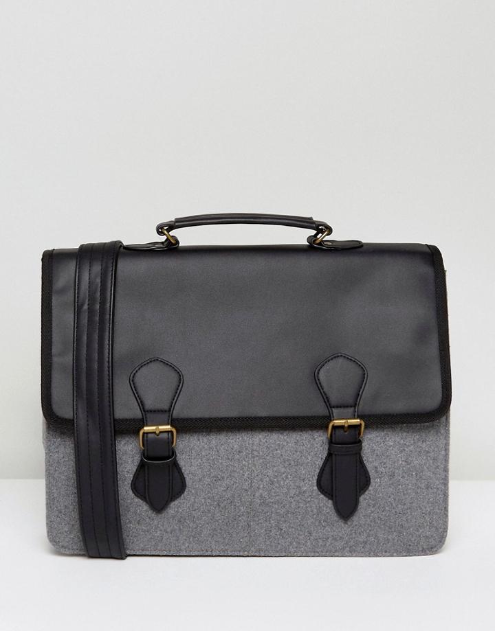 Asos Satchel In Black Faux Leather With Gray Melton - Black