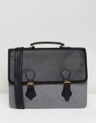 Asos Satchel In Black Faux Leather With Gray Melton - Black