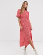 New Look Split Detail Midi Dress In Red Floral Pattern-multi