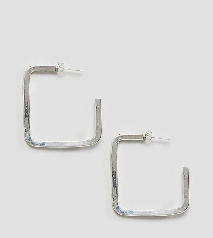Made Hammered Silver Square Hoop Earrings - Silver