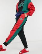 Asos Actual Oversized Sweatpants Set In Black With Green And Red Colorblock Cut And Sew