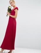 Asos Wedding Lace And Pleat Maxi Dress - Red