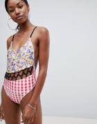 Jaded London Floral Splice Swimsuit - Multi