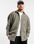 Asos Design Fleece Volume Overshirt In Gray-grey