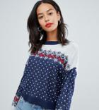 Asos Design Tall Cropped Christmas Sweater In Fairisle - Multi